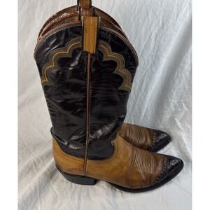 VINTAGE  TONY LAMA WINGTIP MARBLED COGNAC 8  MENS COWBOY BOOTS WESTERN
